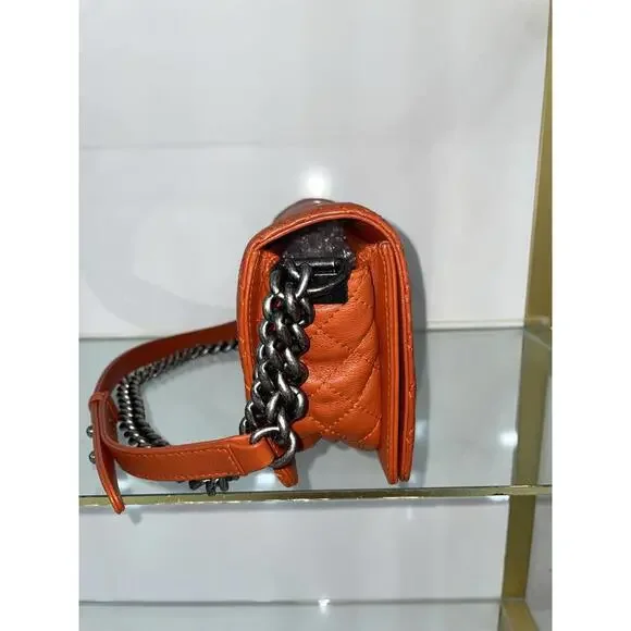 Chanel Blood Orange Leather Gunmetal Boy Bag - Picture 5 of 9